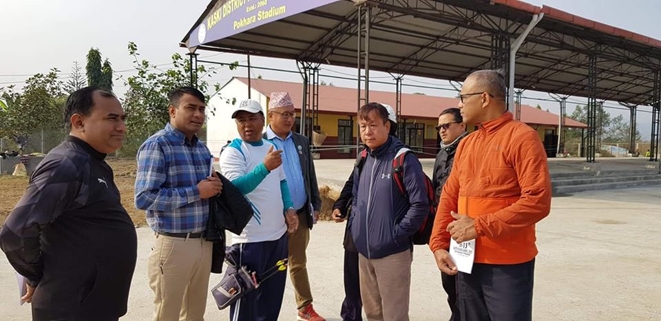 पोखरामा  समितिद्वारा खेल मैदानको अबलोकन