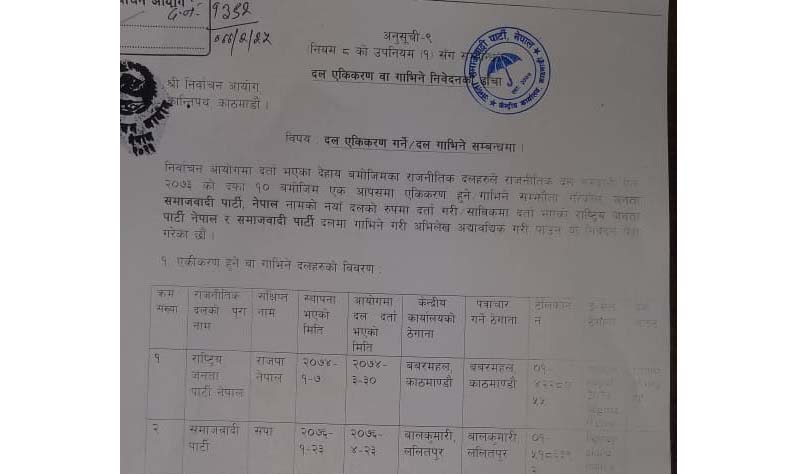 २ अध्यक्ष रहने गरी जनता समाजवादी निर्वाचन आयोगमा दर्ता