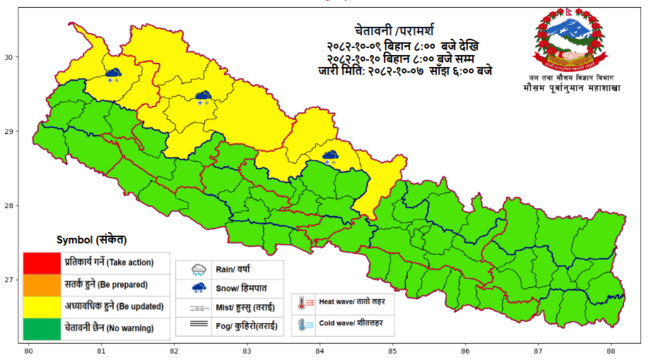 माैसमः शुक्रबार ३ प्रदेशका केही स्थानहरूमा वर्षा हुन सक्ने